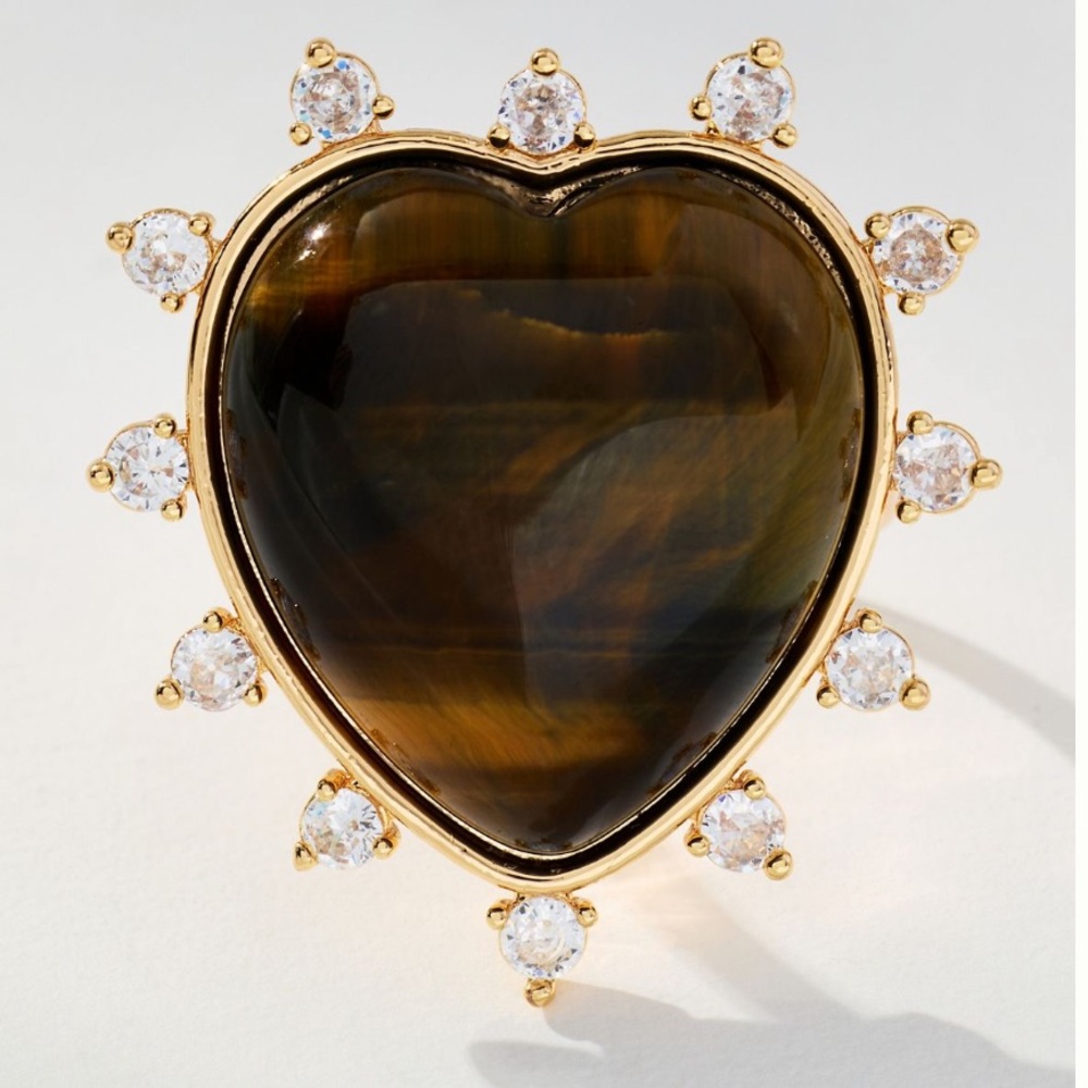Elegant (Tiger’s Eye) Brown and 14K Gold Women's Heart Shaped Ring